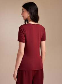 Spring Affair Camiseta de mujer de manga corta con corte y unicolor