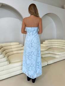 Roylia Women's Elegant Bandeau High Slit Blue Long Dress - Blue - View 2