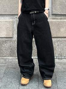 PAVTROS Manfinity Streetrush Street Fashion Print Men's Plus Size Denim Jeans Streetwear Pants Men Baggy Jeans Men College Hang Out Urban Street, Grunge