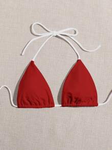 Swim SXY Women's Contrast Color Neon Pink Swim Top, Suitable For Spring, Summer, Beach, Holiday, Party - Red and White - View 5