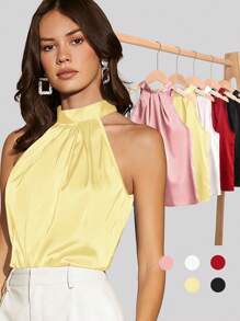 BizChic Blusa holgada de unicolor con estampado de drapeado simple, estilo urbano básico, moda simple y elegante para uso casual de negocios, adecuada para maestros y damas de oficina