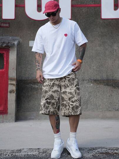 DAZY Summer Patterned Fabric Multi-Color Men's Denim Shorts, Streetwear