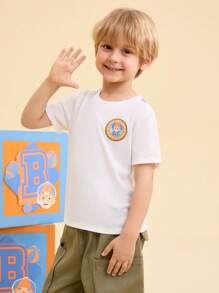 Blippi X SHEIN 男童夏季卡通人物图案宽松短袖T恤 - 白色 - 查看 4