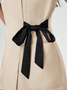 Scrubzie Anti-Wrinkle Stand Collar Long Length Contrast-Color Tie-Wrap Women's Scrub Uniform Top