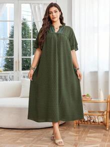 Lacomfia Robe décontractée élégante pour tous les jours avec encolure ronde, manches courtes amples et texturées, grande taille, avec volants