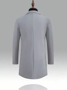 Manfinity Mode Men Solid Color Lapel Neck Single-Breasted Casual Woolen Coat Men Long Coat Men Coat Wedding Jacket For Men Men Winter Coat Cashmere Men S Clothing Men S Church Clothes Grey Jacket - Light Grey - View 2