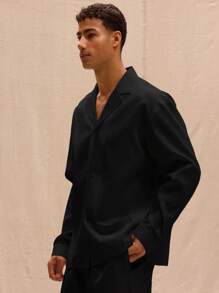 Musero Men Minimal Tailored Blazer Collared Shirt Spring Summer Vacation Easter Smart - Black - View 2