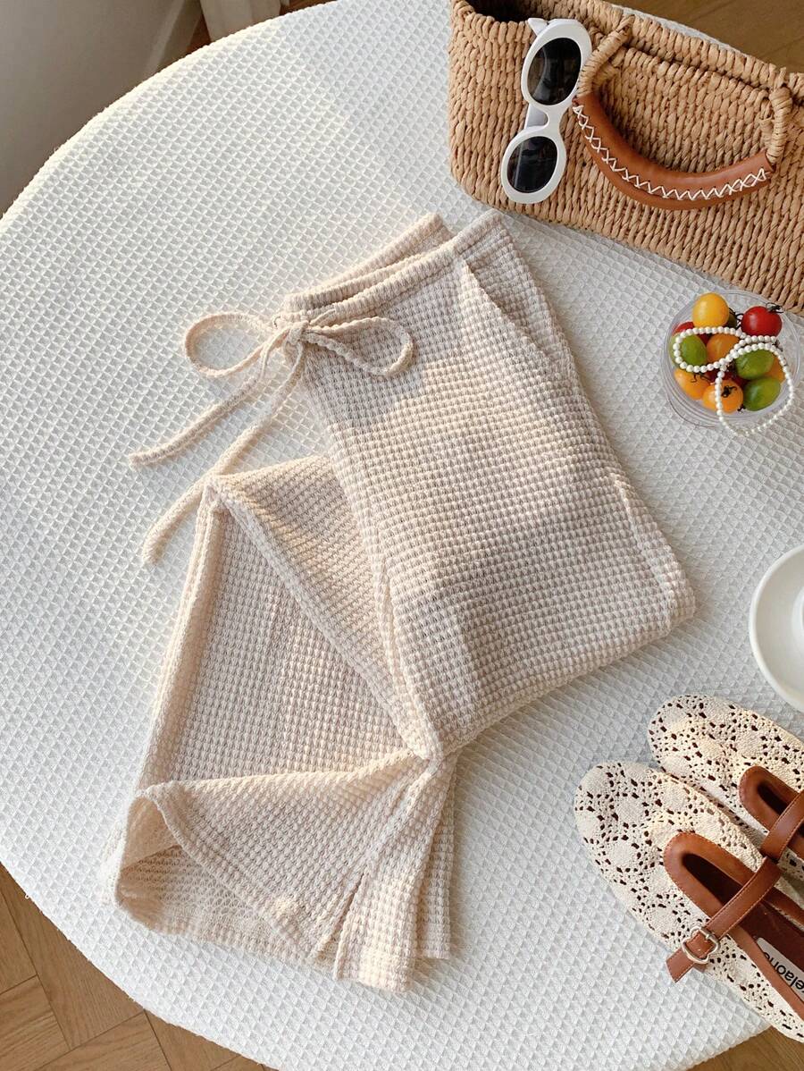 Comfortcana 女士纯色系腰口袋直筒宽松裤，夏季 - 卡其色 - 查看 1