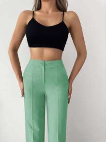 SHEIN Cottnline Solid Straight Leg Suit Trousers - Mint Green - View 4