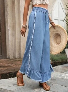 SHEIN Tall Pantalones vaqueros anchos y sueltos con cintura con cordón para mujer
