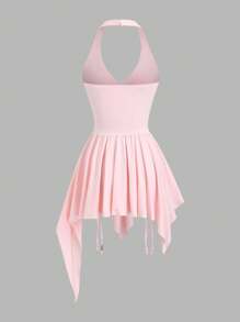Sweetra Women Asymmetrical Ruched Waist Rugged Vintage Stylish Design Mini Dress In Bordeaux Color - Pink - View 2