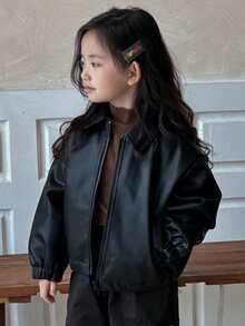 DAZY 秋季少女羽绒服皮夹克 - 黑色 - 查看 3