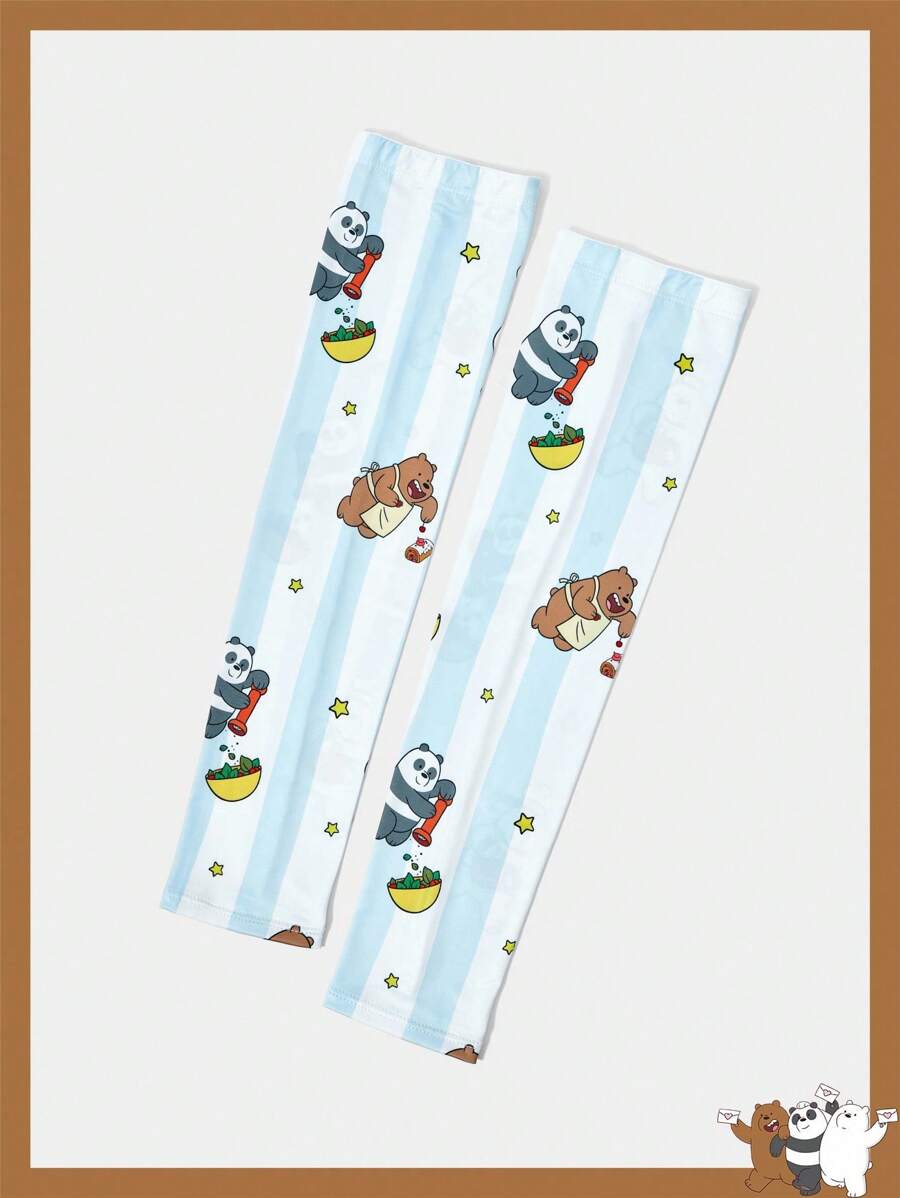 We Bare Bears X SHEIN 1双条纹卡通图案时尚夏季冰袖 - 藍白色 - 查看 1