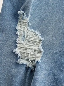 SHEIN CURVE+ Frauen Große Größen Cowgirl Stil Herbst elastische hellblaue abgenutzte ausgefranste Saum Skinny Jeans