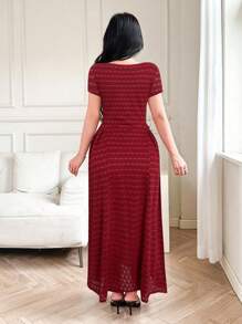 Feyla Robe courte d'été élégante pour femmes avec décoration nœud et rayures - Rouge - Voir 4