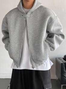 DAZY Felpa con cappuccio e bottoni, da uomo, di colore grigio chiaro, adatta per l'autunno e la primavera