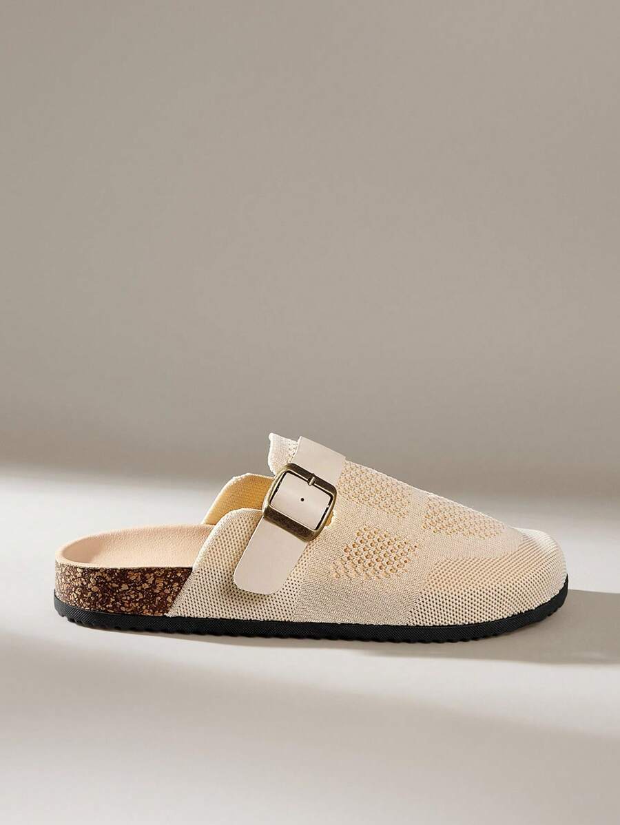 Solecia CUCCOO Women's Round Toe Adjustable Buckle Casual Mules - Beige - View 1