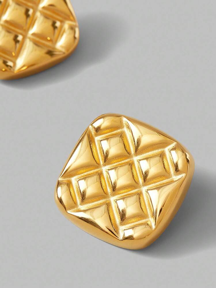 18k Gold Plated Stainless Steel Square Earrings, Minimalist & Elegant