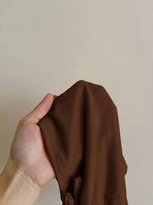 SHEIN LMoss Kids 2pcs Baby Girl Cute Knitted Brown Short Sleeve Top And Flared Pants Casual Set Baby Girl Brown Outfit Toddler Girl Brown Clothes Brown Baby Girl Summer Set Baby Girl Brown Two Piece Set Toddler Girl Brown Summer Outfit - Brown - View 7