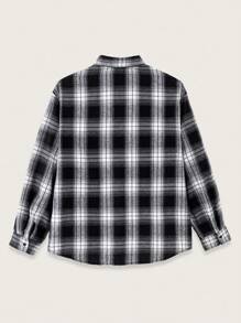 SHEIN Camisa xadrez casual de manga comprida para meninos adolescentes, versátil, com bolso de aba, adequada para deslocamento, escola, dia a dia, férias, esportes, festa, outono/inverno - Multicolorido - Ver 5