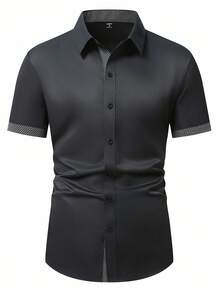 Manfinity Mode Men's Casual Streetwear Short Sleeve Formal Shirt, Summer Shirt, Ceremony - Black - View 4
