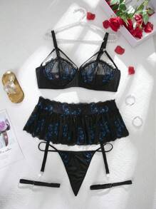 SHEIN 5件套大码女式蕾丝蝴蝶性感内衣套装 - 彩色 - 查看 5