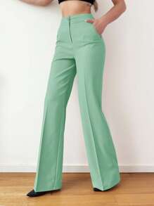 SHEIN Cottnline Solid Straight Leg Suit Trousers - Mint Green - View 6