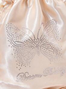 ROMWE Kawaii Rhinestone Butterfly Travel Underwear Storage Drawstring Bag, Portable - Pink - View 5