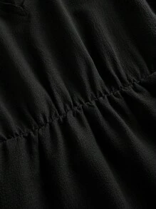 SHEIN BASICS Plus Size Casual Solid Color Woven Short Sleeve Round Neck Dress - Black - View 3