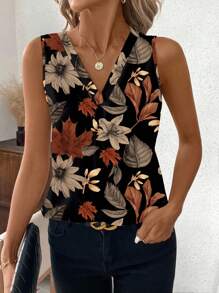 SHEIN Clasi Vintage Floral Print V-Neck Sleeveless Women Blouse, Suitable For Summer Suitable For Going Out - Multicolor - View 1