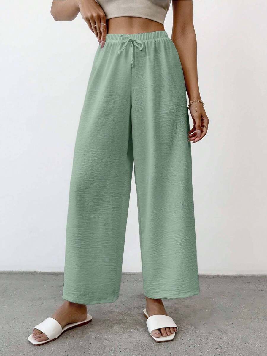 EURMUSE Quần nữ thường ngày màu trơn Petite Cottnline Knot - Màu xanh Bạc hà - Xem 1