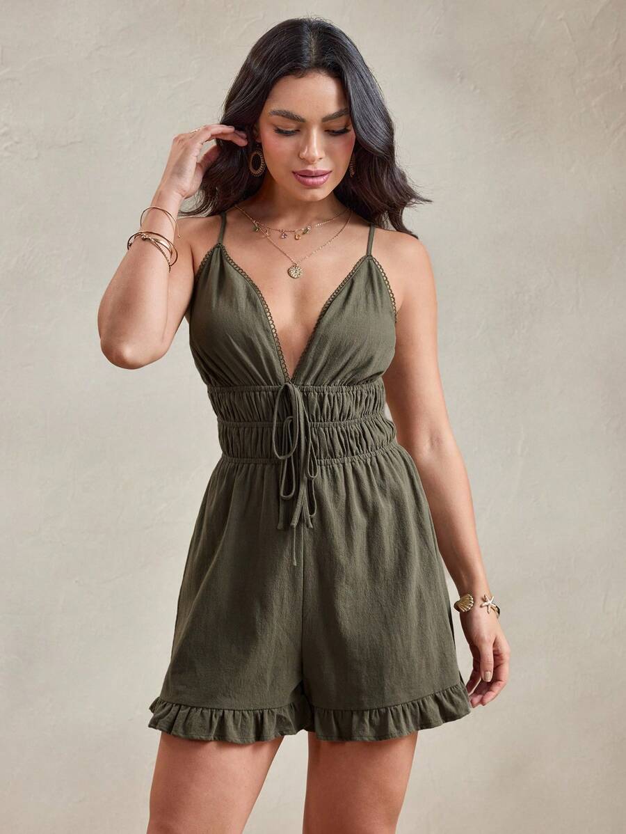 Wildy American West Country Casual Green Jumpsuit, Summer - Green - View 1