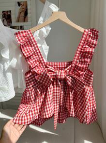 Comfortcana 双色梭织女式短款蝴蝶结衬衫