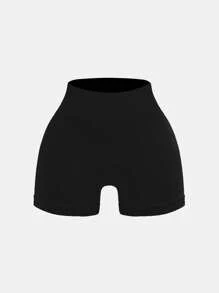 SHEIN 3 件套青少年女孩日常休闲纯色弹力高腰运动瑜伽短裤，春夏 - 彩色 - 查看 9