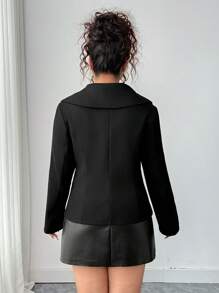 Elenzga Abrigo corto de lana de ajuste ceñido con broche de solapa y accesorios para mujer de talla grande