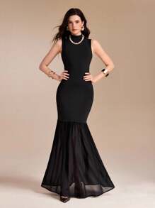 VERO DIAZ Black Backless Sexy Fitted Chiffon Ruffles Women Maxi Dress - Black - View 1