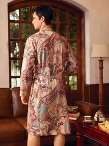 EverLounge 佩斯利绅士贵族复古休闲男士睡袍，秋季 - 彩色 - 查看 2