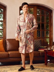 EverLounge 佩斯利绅士贵族复古休闲男士睡袍，秋季 - 彩色 - 查看 3