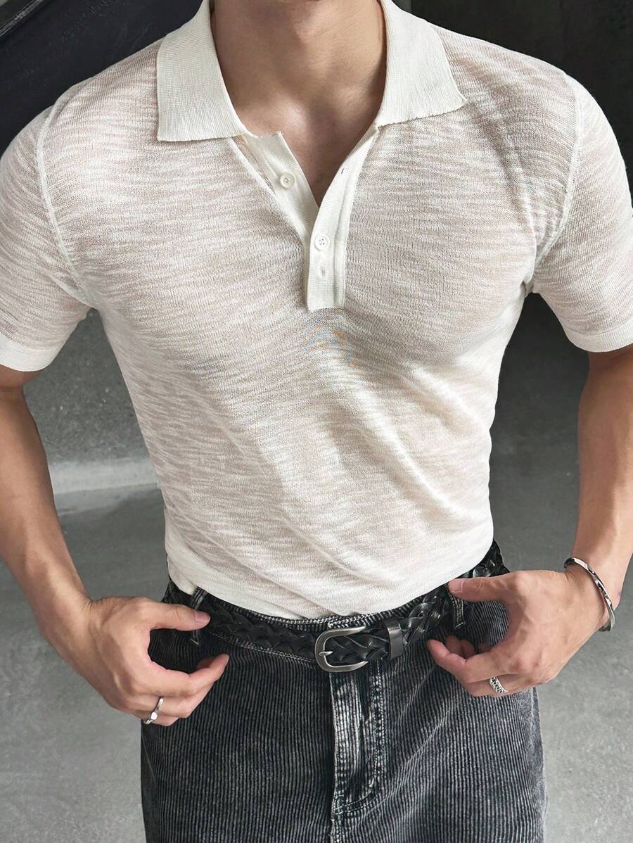 Manfinity BRENVOR 男士休闲字母针织短袖圆领针织上衣 - 白色 - 查看 1