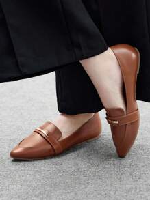 CUCCOO BIZCHIC Giày lười da nâu mũi nhọn, giày bệt thanh lịch, phù hợp để đi làm, đi chơi và đi làm, giày nữ đa năng - màu nâu - Xem 7
