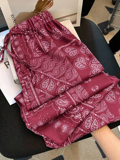 Franclia 女式绿色时尚花卉印花休闲裤，春夏