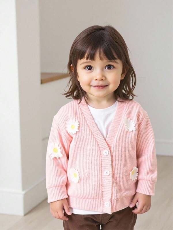 Baby Girl Fashion Cute 3D Floral Decoration Jacket, Suitable For Autumn And Winter, Daily Wear Baby Girl Clothes Spring Fall 18 25 63 77