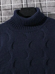 SHEIN Tween Boy Casual Turtleneck Long Sleeve Knit Sweater Boys Turtleneck Sweater Boys Navy Blue Sweater Boys Knit Sweater Kids Turtleneck Boys Winter Sweater