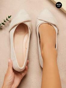 SHUZIA 女式宽版舒适尖头扭纹带休闲平底鞋