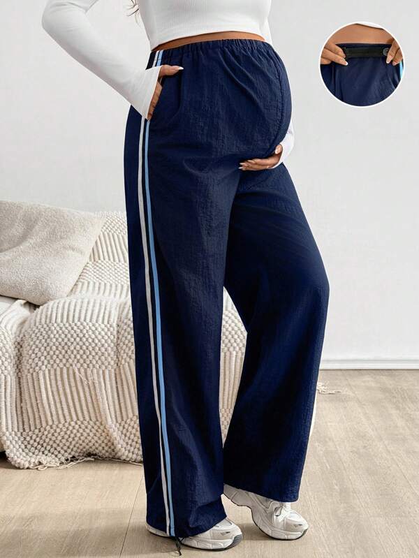 SHEIN Pregnant Women Casual Matching Color Block Striped Pants