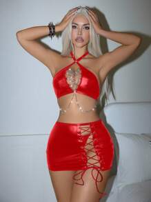 SHEIN 3件套女士性感链条交叉绷带内衣套装