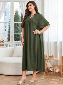 Lacomfia Robe décontractée élégante pour tous les jours avec encolure ronde, manches courtes amples et texturées, grande taille, avec volants