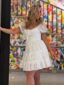 Jeta Ari 女士白色编织刺绣迷你连衣裙，仙女风格 - 白色 - 查看 5