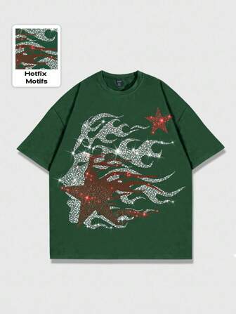 Street Life Herren lässiges Strass-Grafik-Rundhals-T-Shirt mit Kurzarm, Streetwear Sommer