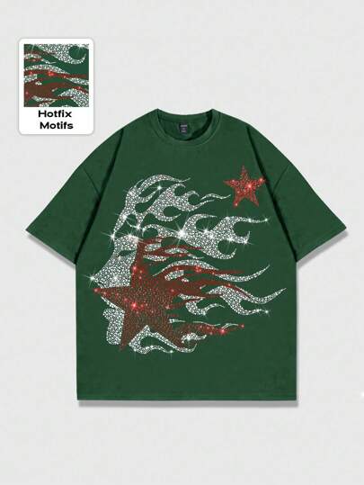 Grunge Punk قميص تي-شيرت رجالي كاجوال بأكمام قصيرة ذو رقبة مستديرة مزين برصاصات لامعة، ملابس الشارع الصيفية